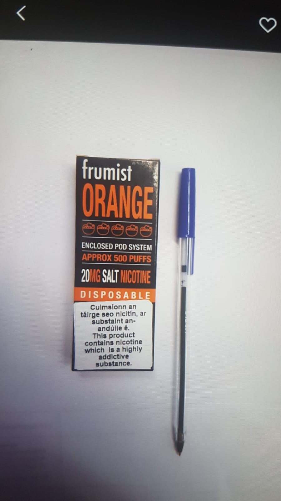 Official image of Single-use electronic cigarette ; Frumist ; Enclosed pod system published by OECD 2