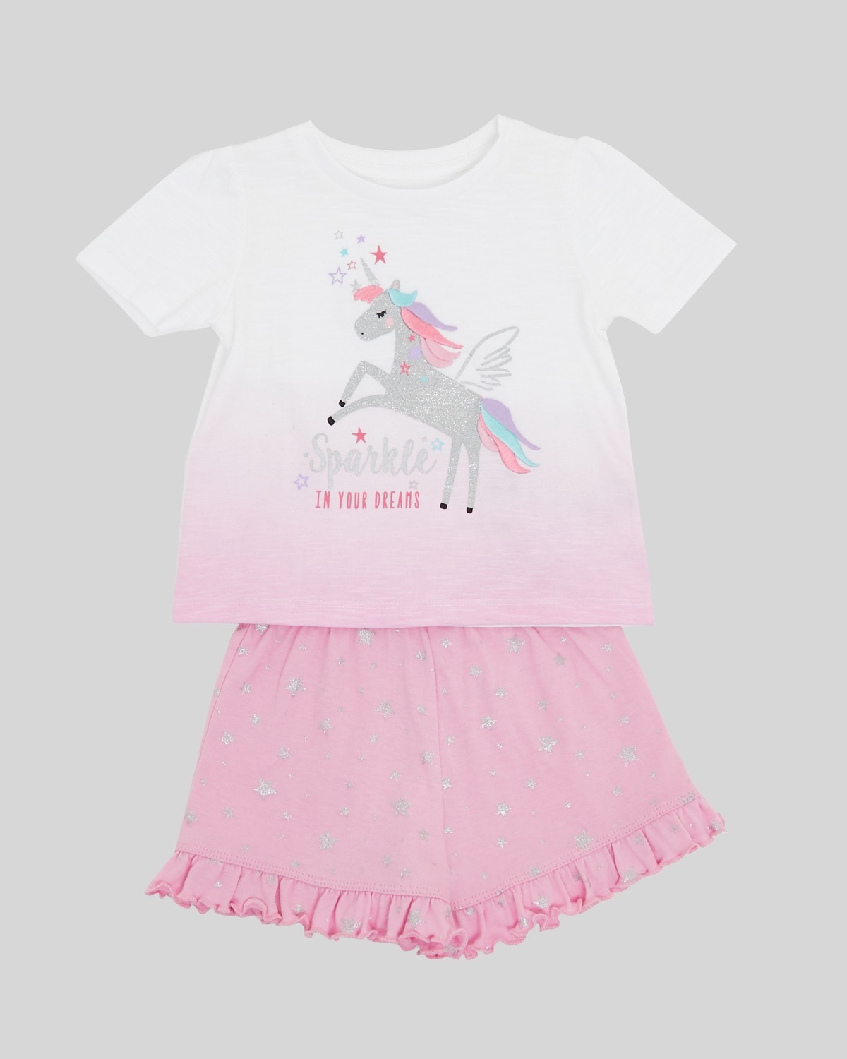 Official image of Children's pyjamas ; Dunnes Stores ; Mermaid, Digger, Dino and Unicorn Short-Sleeved Pyjama Set published by OECD