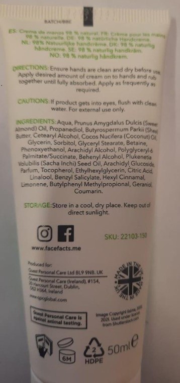 Official image of Hand cream ; Face Facts ; Face Facts Hand Cream published by OECD 3