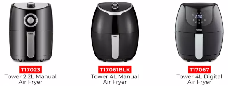 Official image of Air fryer ; Tower ; Vortx 2.2L Manual Air Fryer, Vortx 4L Manual Air Fryer - Black, Vortx 4L Digital Air Fryer published by OECD