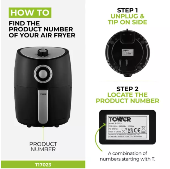 Official image of Air fryer ; Tower ; Vortx 2.2L Manual Air Fryer, Vortx 4L Manual Air Fryer - Black, Vortx 4L Digital Air Fryer published by OECD 2