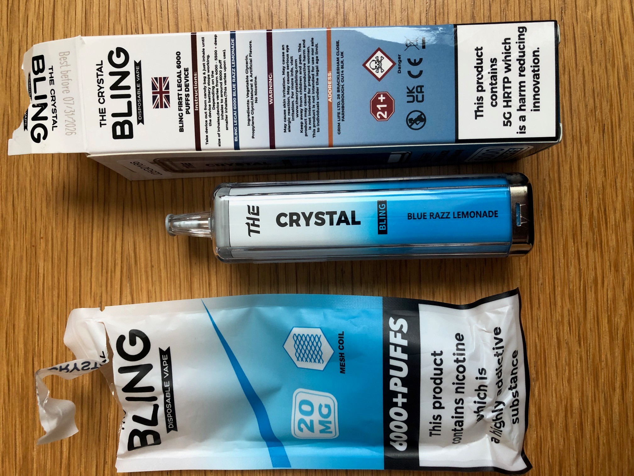 Official image of Disposable electronic cigarette ; 5G HRTP ; The Crystal Bling 6000+ puffs published by OECD 2