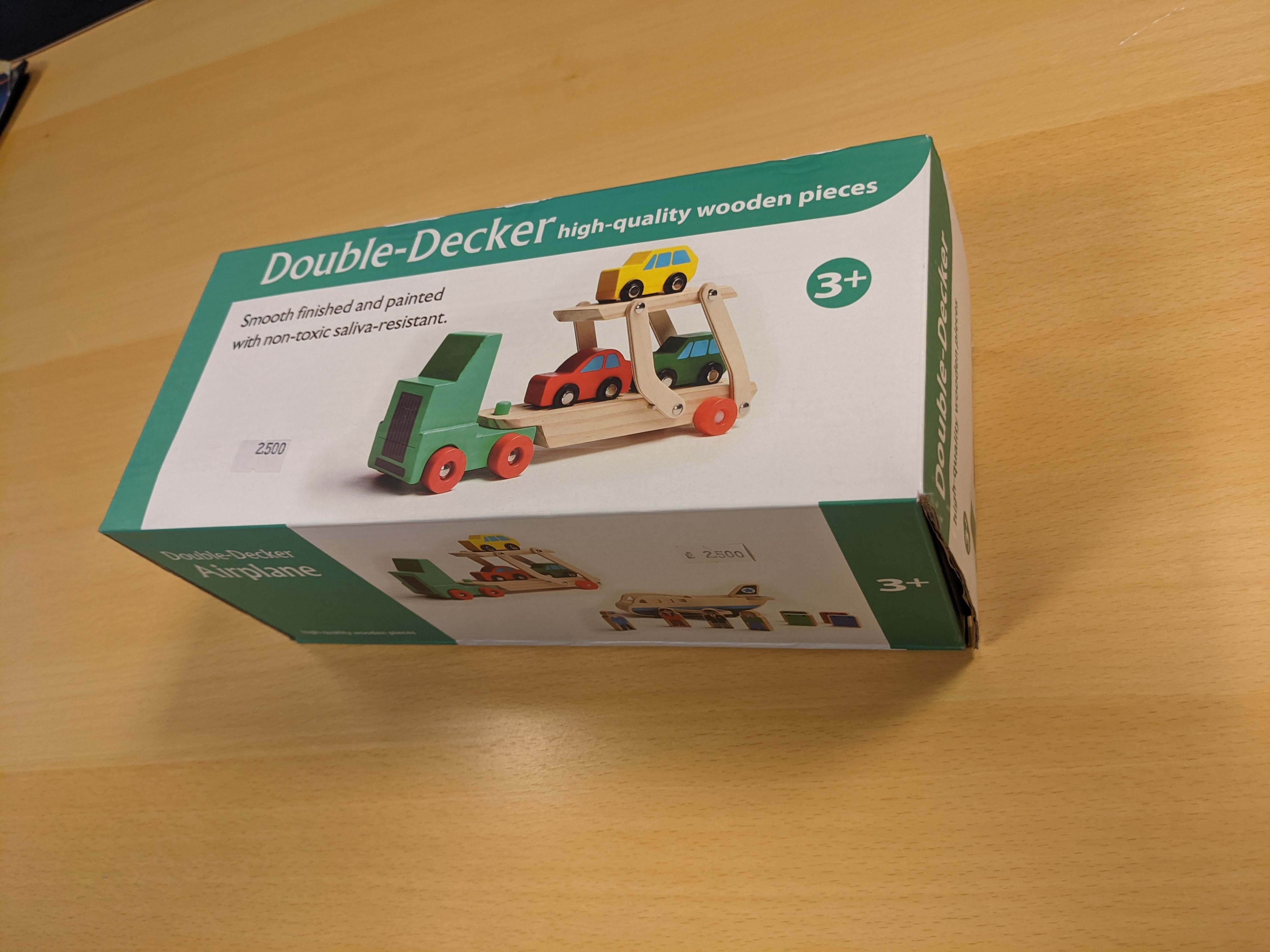 Official image of Wooden toy car ; Unknown ; Double Decker published by OECD