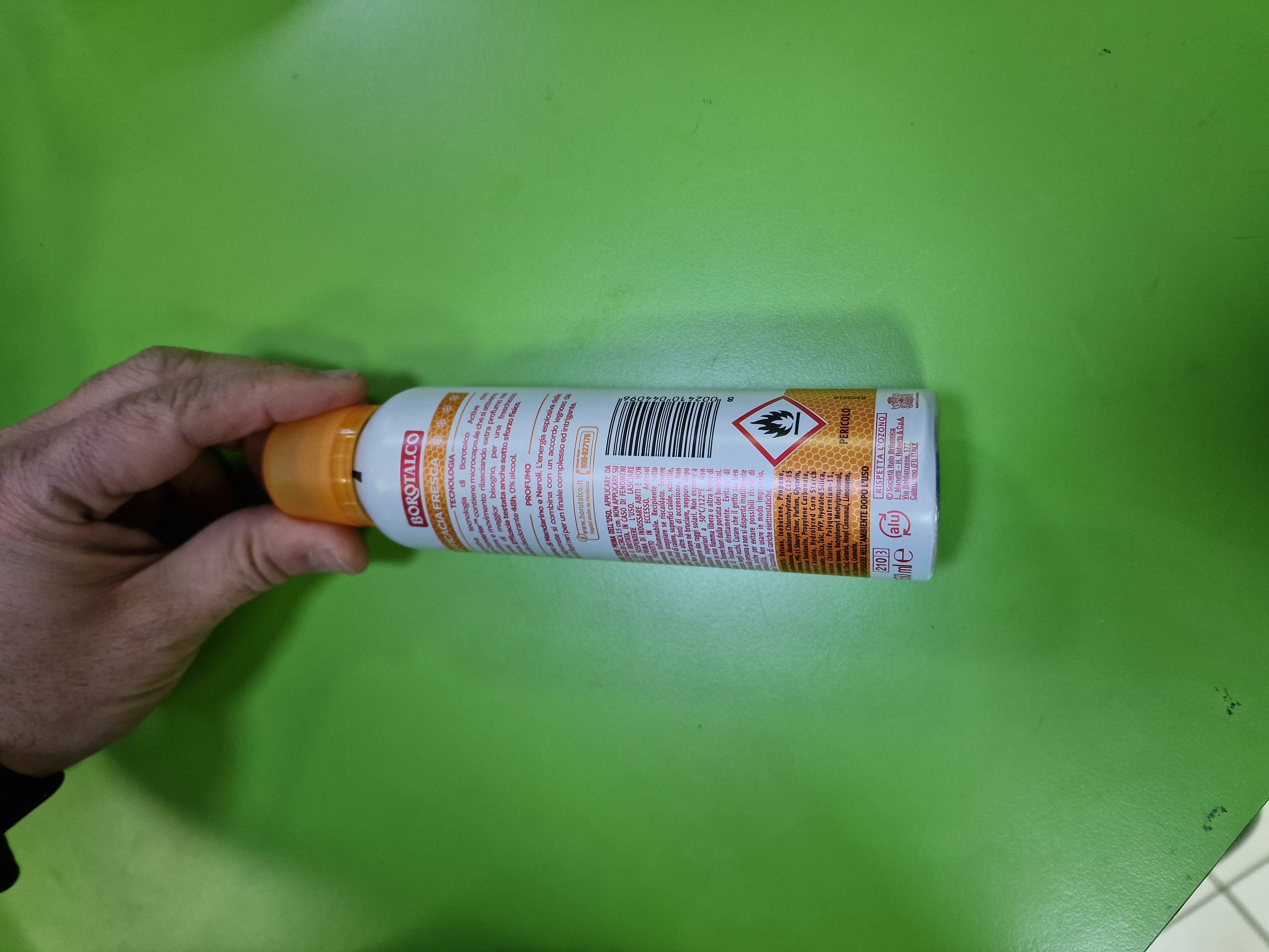Official image of Spray deodorant ; BOROTALCO ; Profumo di Mandarino e Neroli published by OECD 2