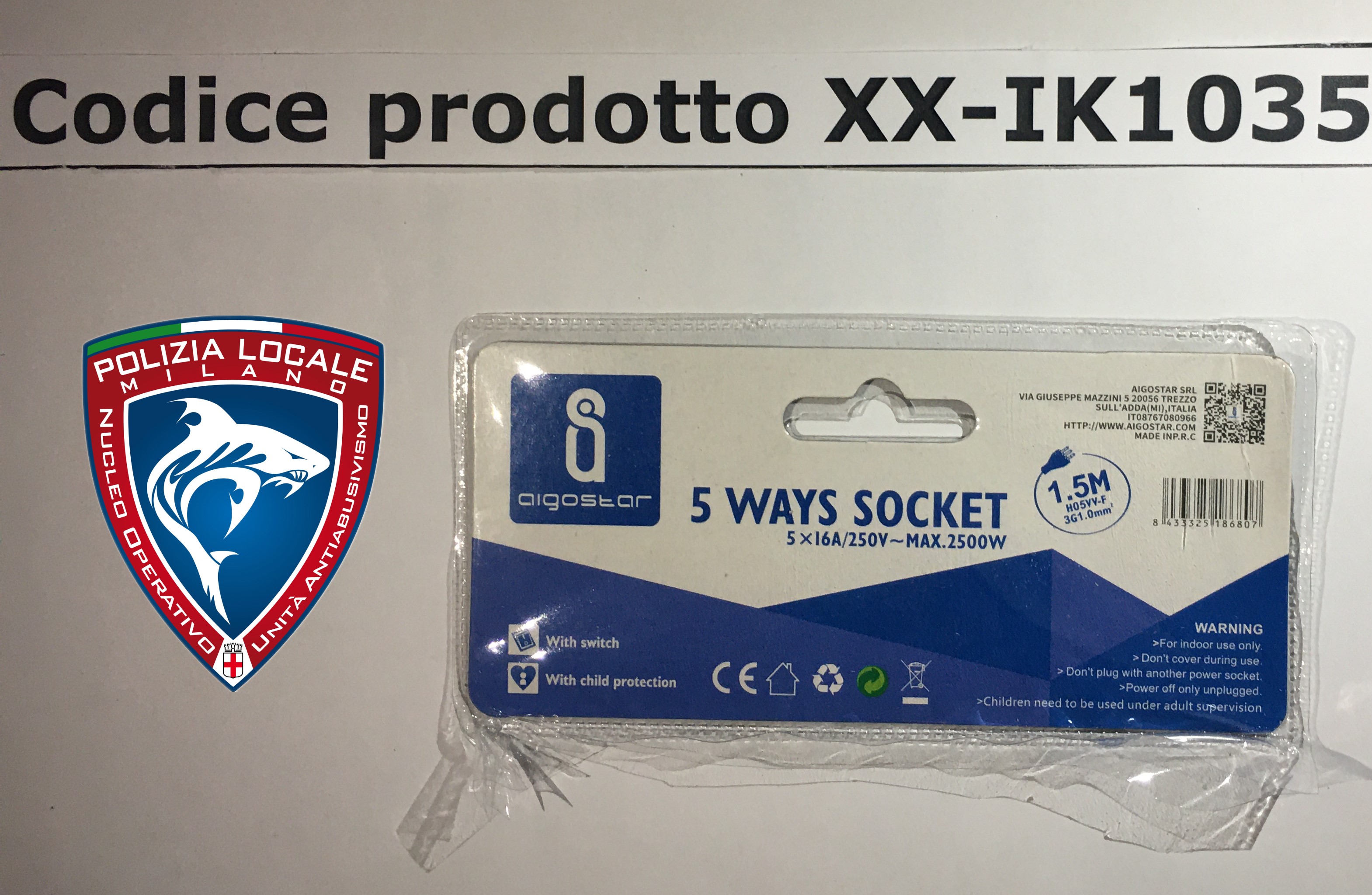 Official image of Extension lead ; AIGOSTAR ; 5 WAYS SOCKET published by OECD 3