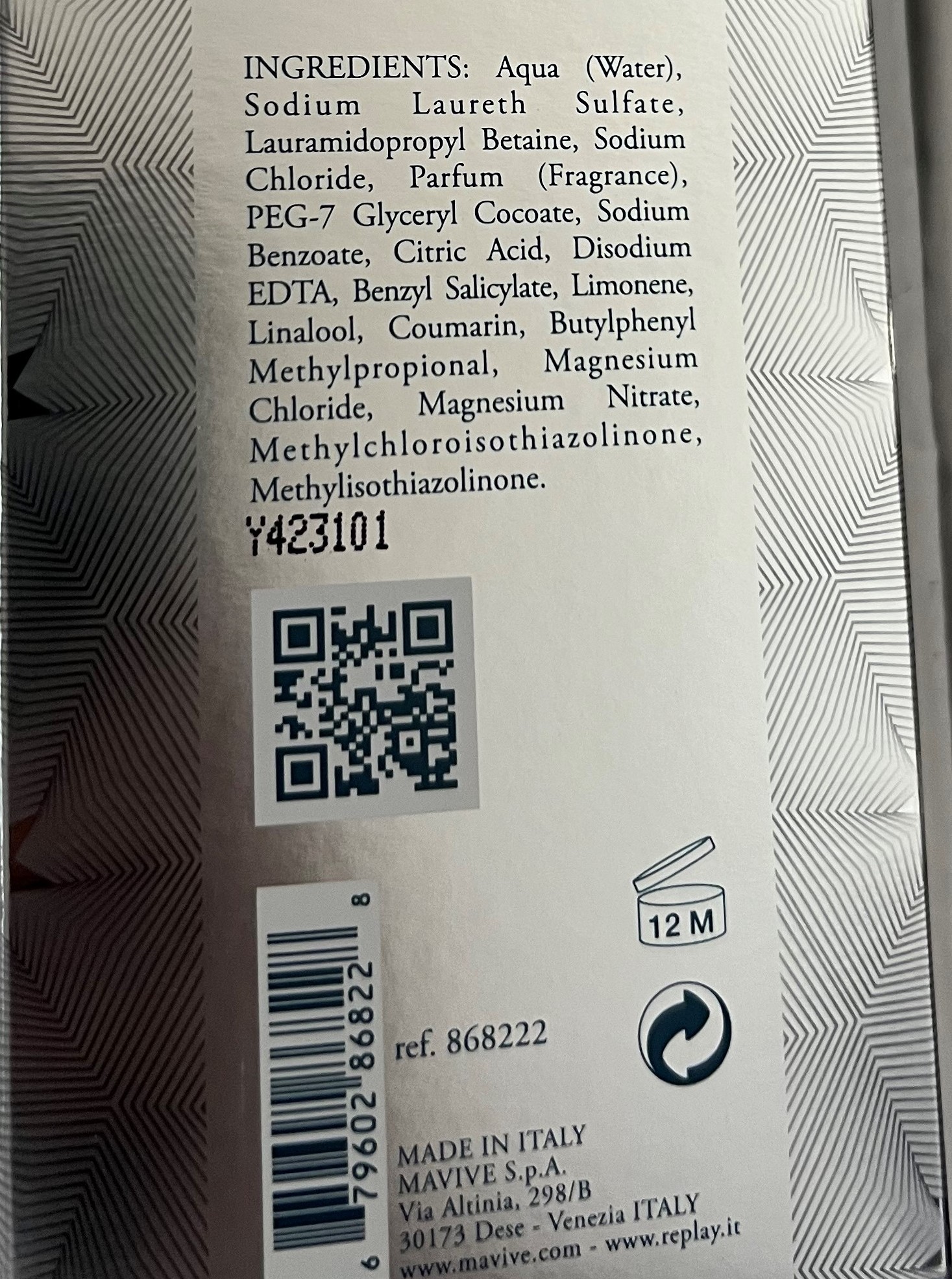 Official image of Body shampoo ; Replay ; Relover published by OECD 5