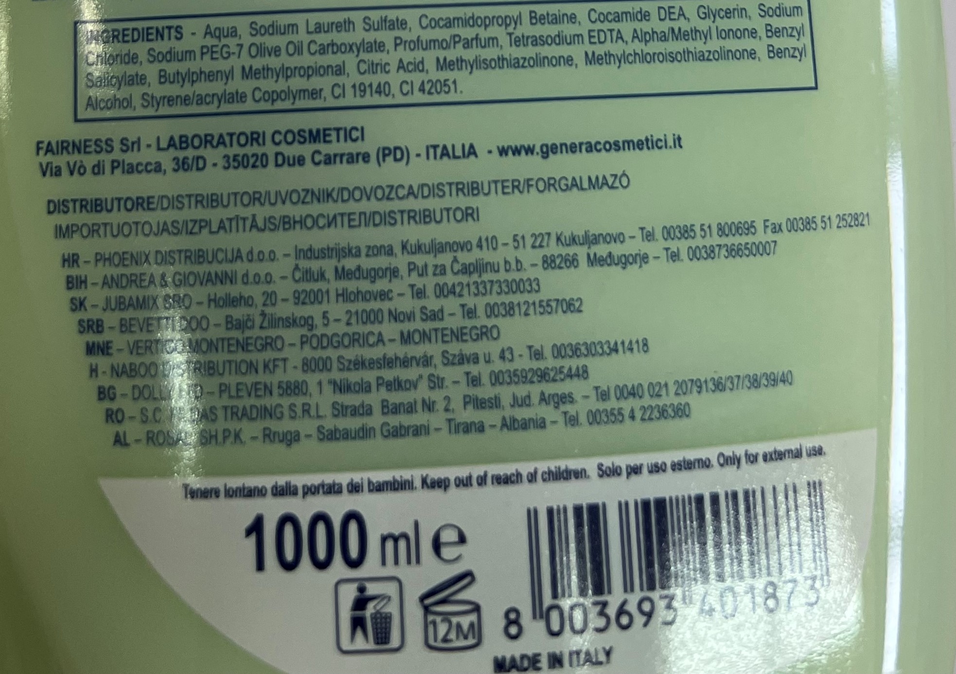 Official image of Liquid soap ; GENERA ; Muschio Bianco emolliente cremoso con gucerina published by OECD