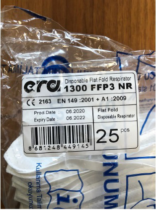 Official image of Particle filter mask ; ERA MASKE - BASARAN ; Disposable Flat Fold Respirator published by OECD 2