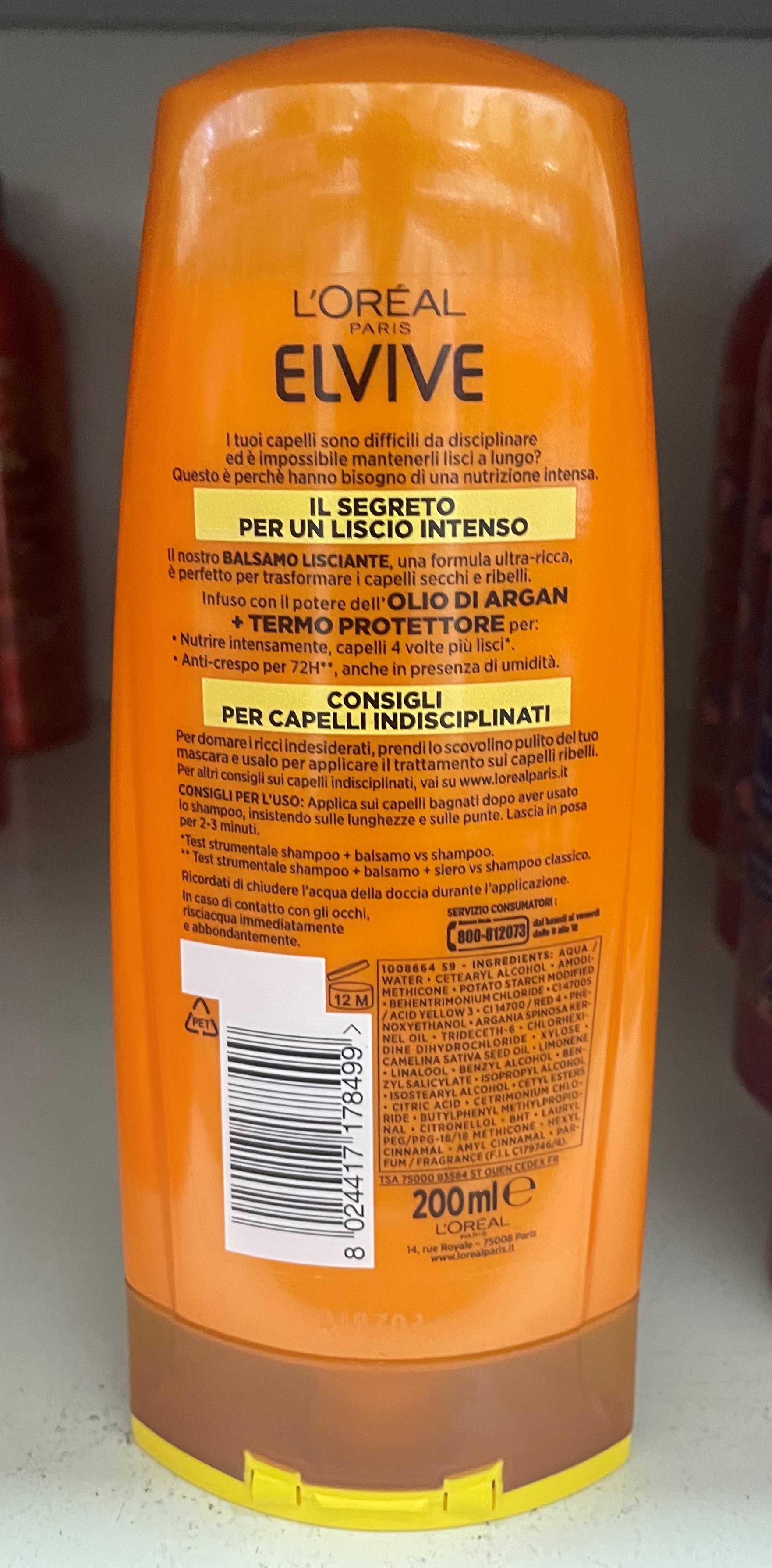 Official image of Hair conditioner ; L'OREAL ; Elvive Liss-Intense - Balsamo Crema Lisciante published by OECD 2
