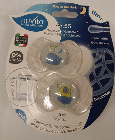 Official image of Babies' soother ; NUVITA ; Succhietto Air 55 6m+ Glow in the dark published by OECD