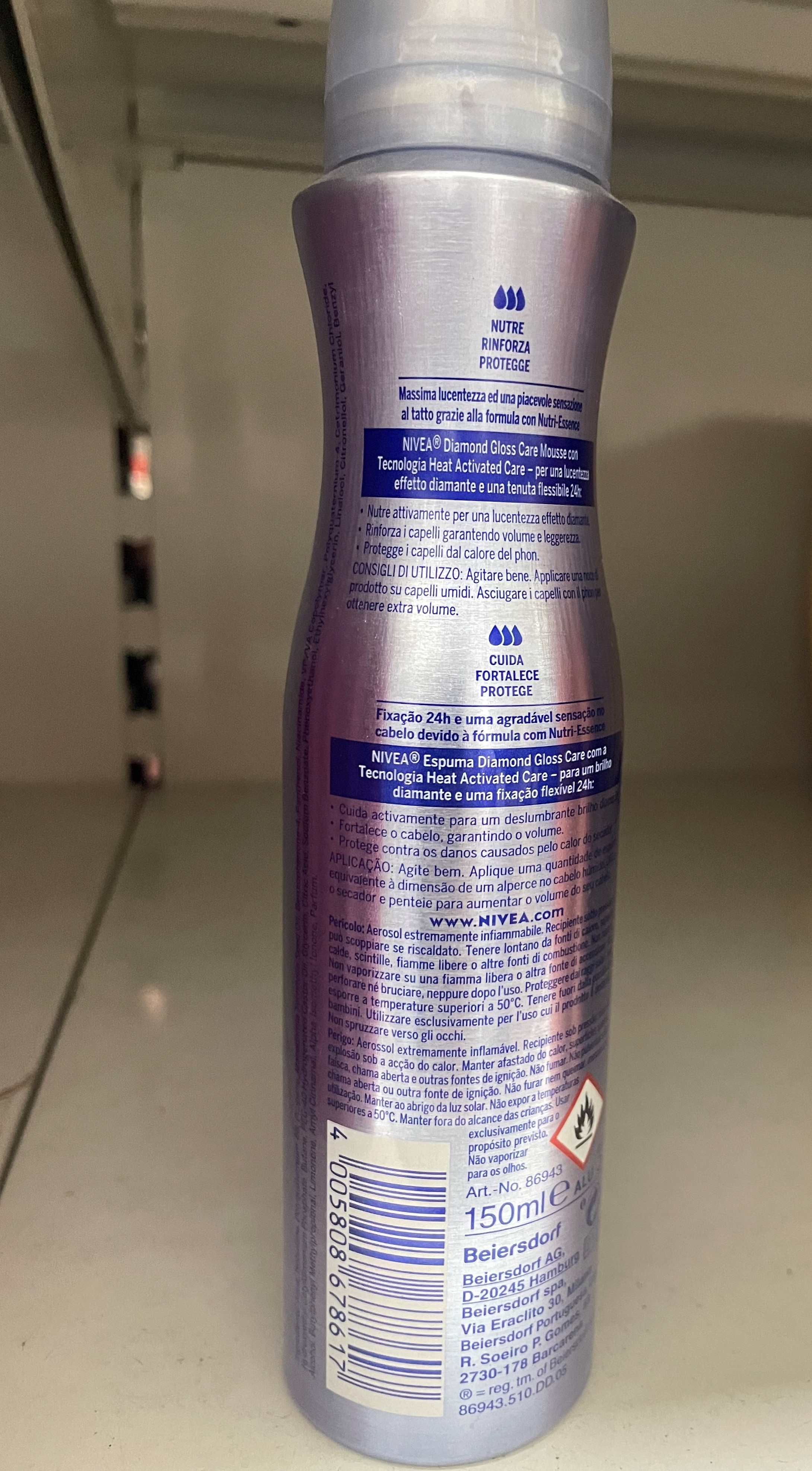 Official image of Hair mousse ; Nivea ; Styling Mousse - Diamond Gloss Care - 4 Extra Strong published by OECD 2