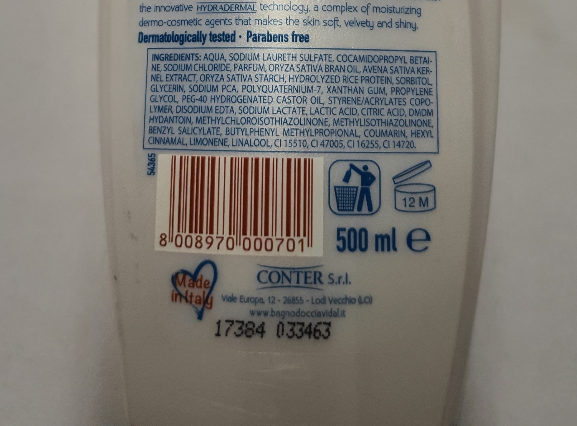 Official image of Bath and shower gel ; Vidal ; Latte di riso e avena published by OECD 3