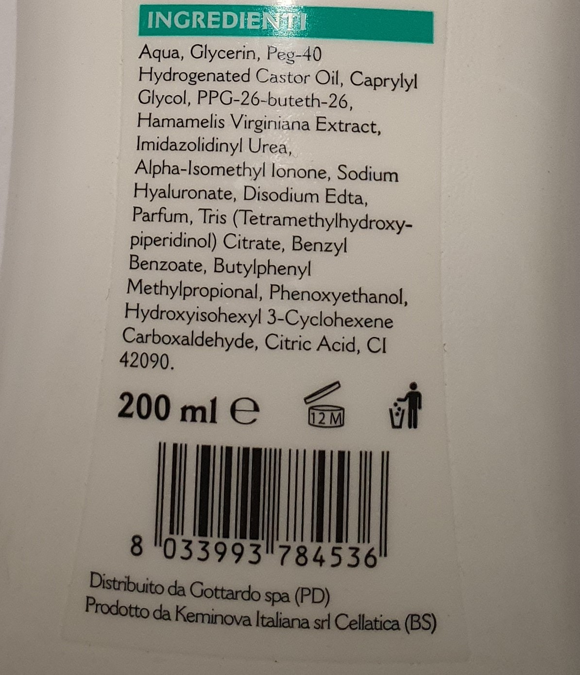 Official image of Face tonic ; QUANDO E' solo per te ; Tonico con acqua di hamamelis published by OECD 2