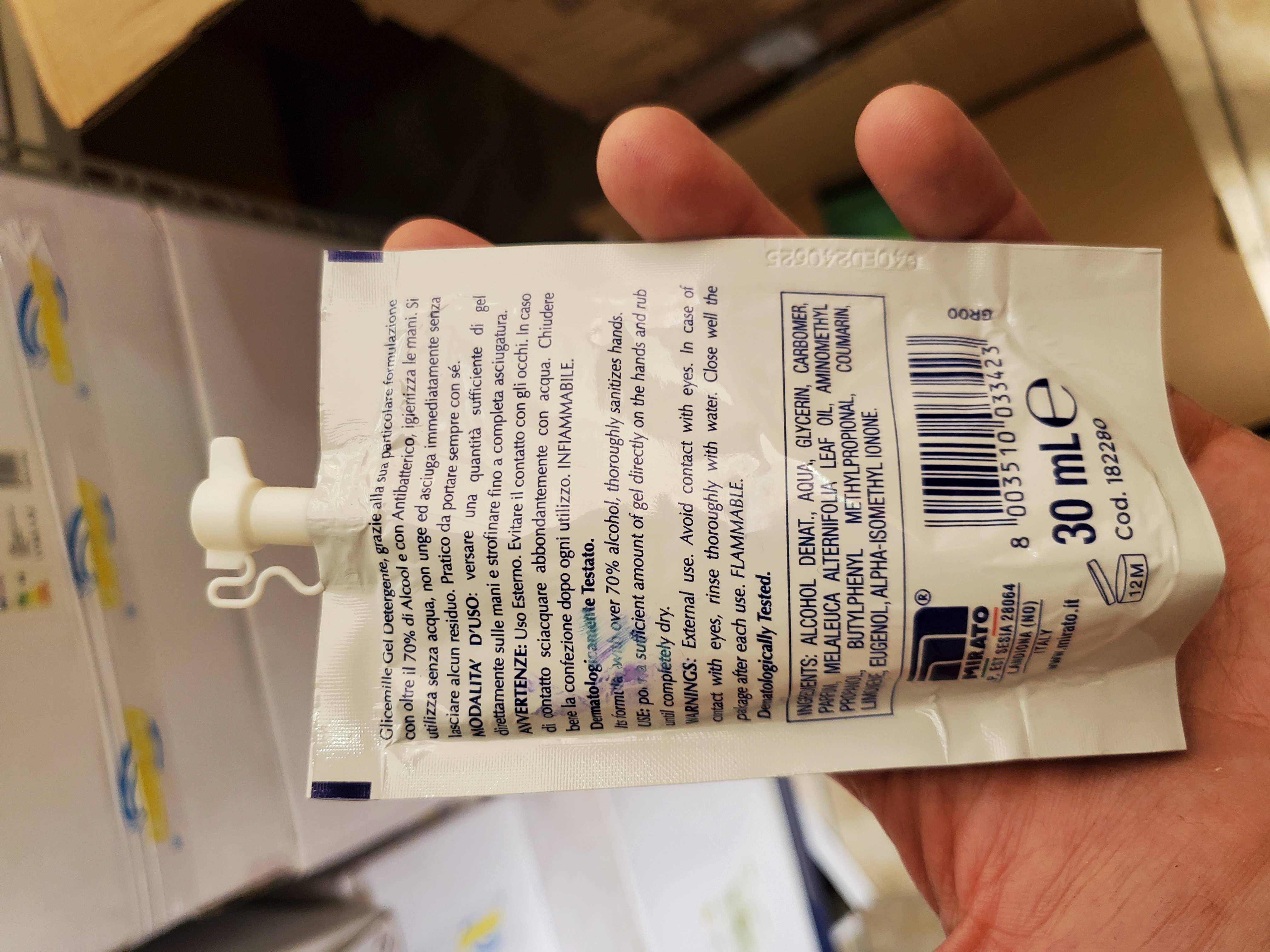 Official image of Hand gel ; GLICEMILLE ; Gel detergente igienizzante con antibatterico published by OECD