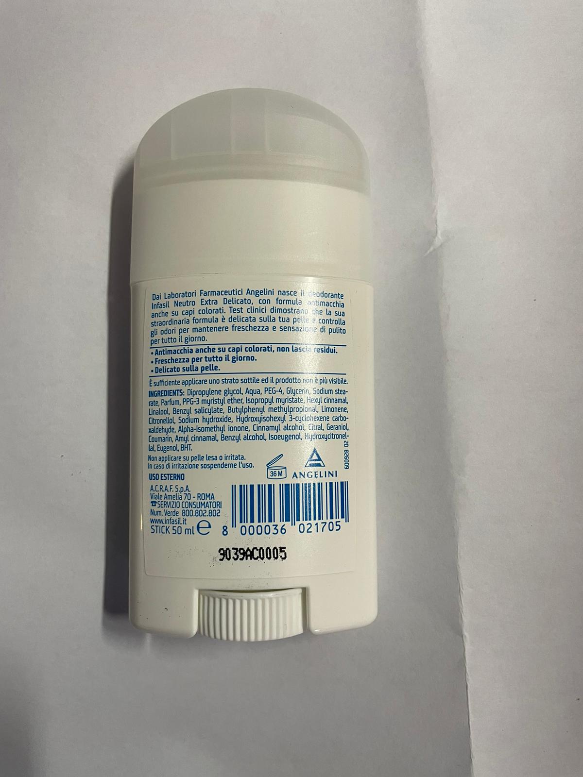 Official image of Deodorant ; INFASIL ; Deo Stick Extra Delicato published by OECD 2