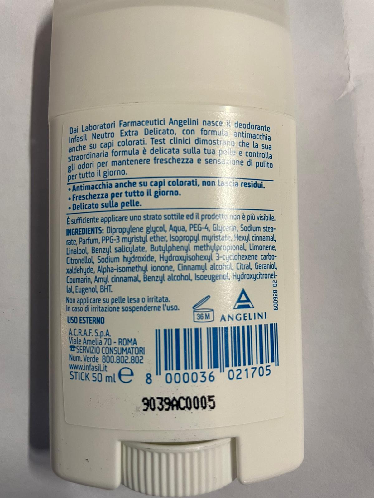 Official image of Deodorant ; INFASIL ; Deo Stick Extra Delicato published by OECD 3