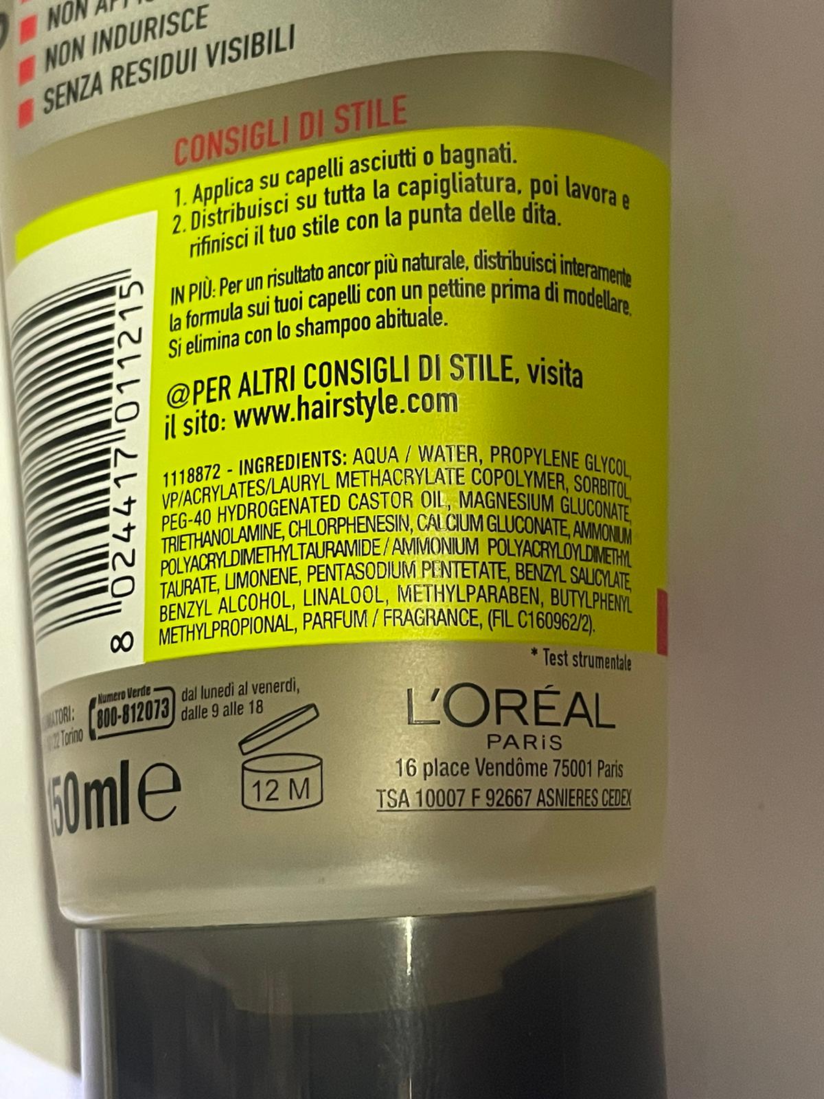 Official image of Hair gel ; L'OREAL ; Invisi Fix published by OECD 3