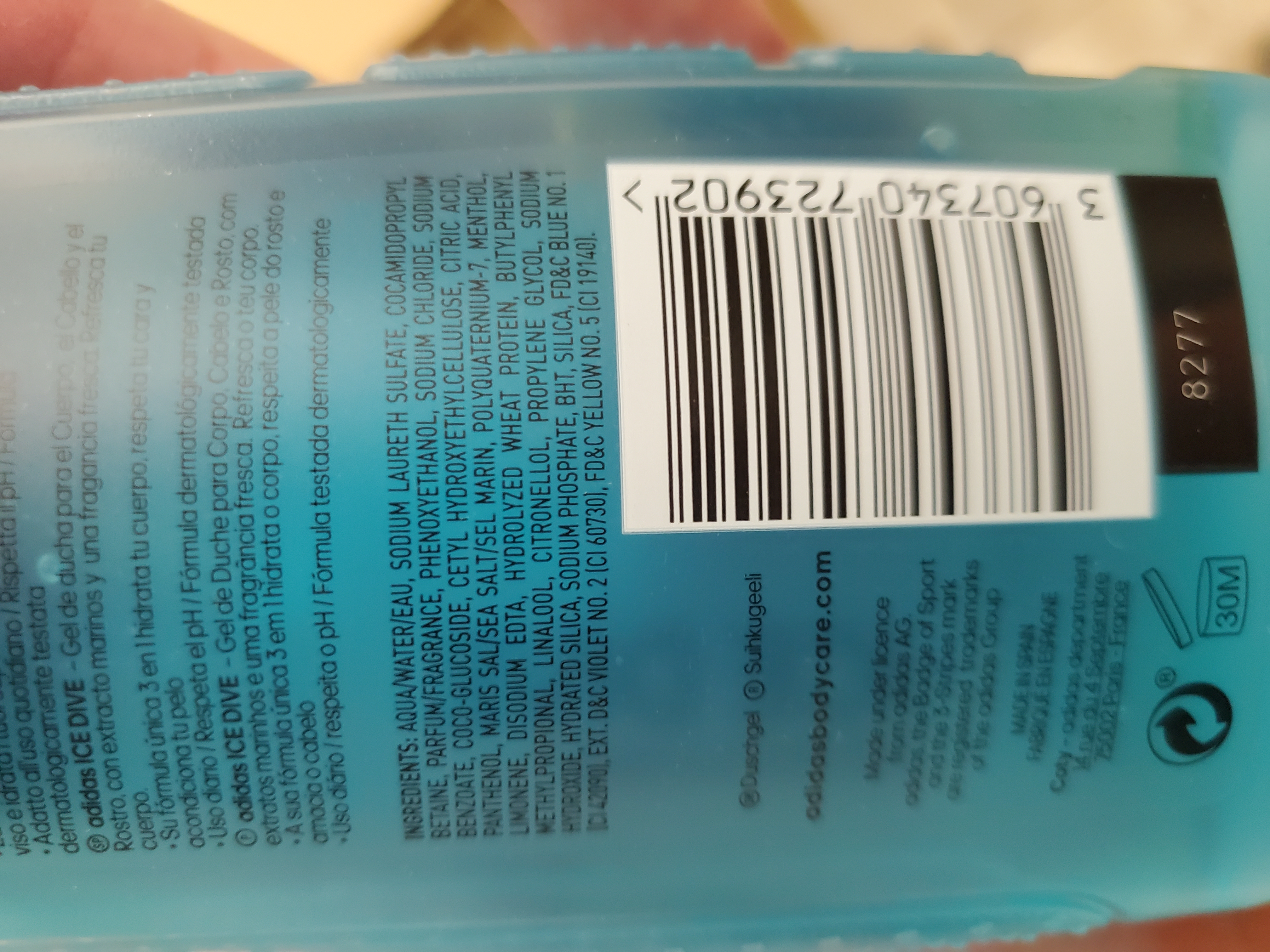 Official image of Shower gel ; Adidas ; Marine extract published by OECD 2