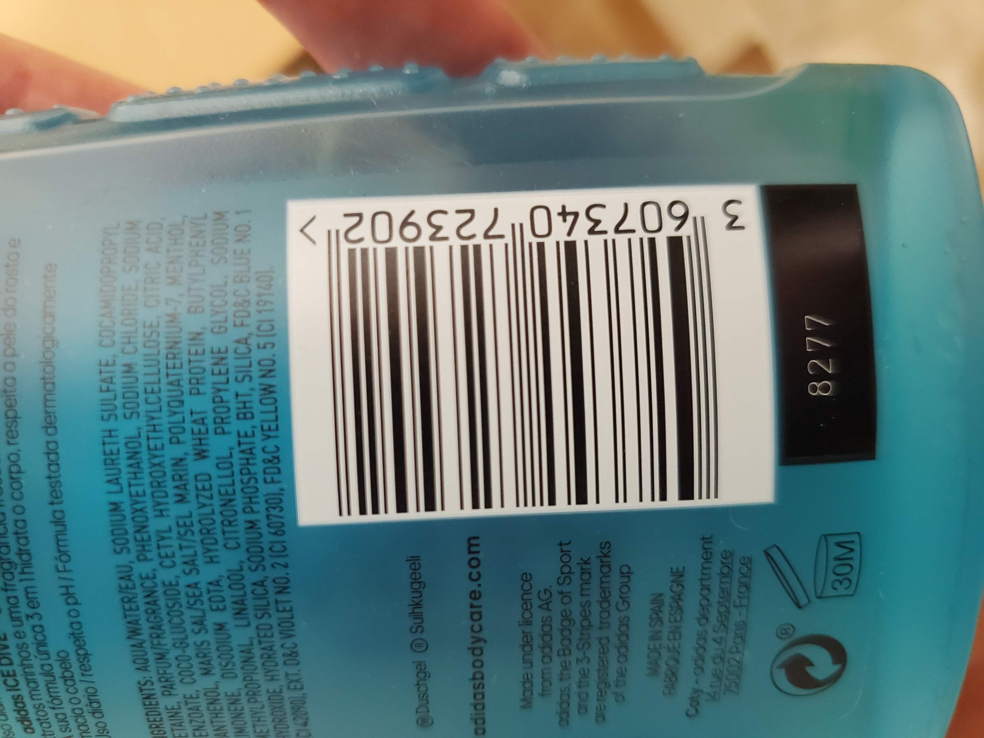 Official image of Shower gel ; Adidas ; Marine extract published by OECD 4