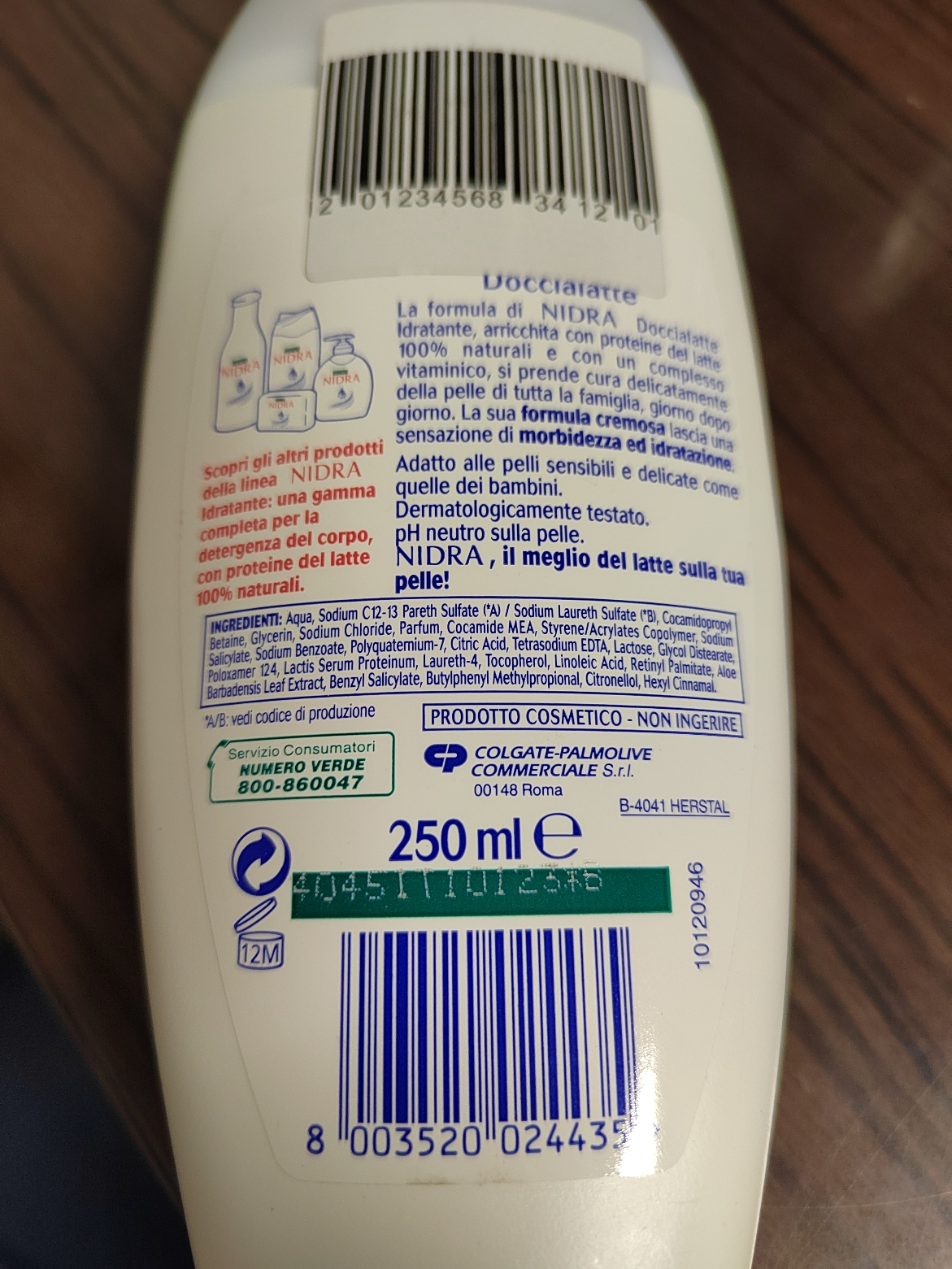 Official image of Shower milk ; Palmolive ; Nidra doccialatte published by OECD 2