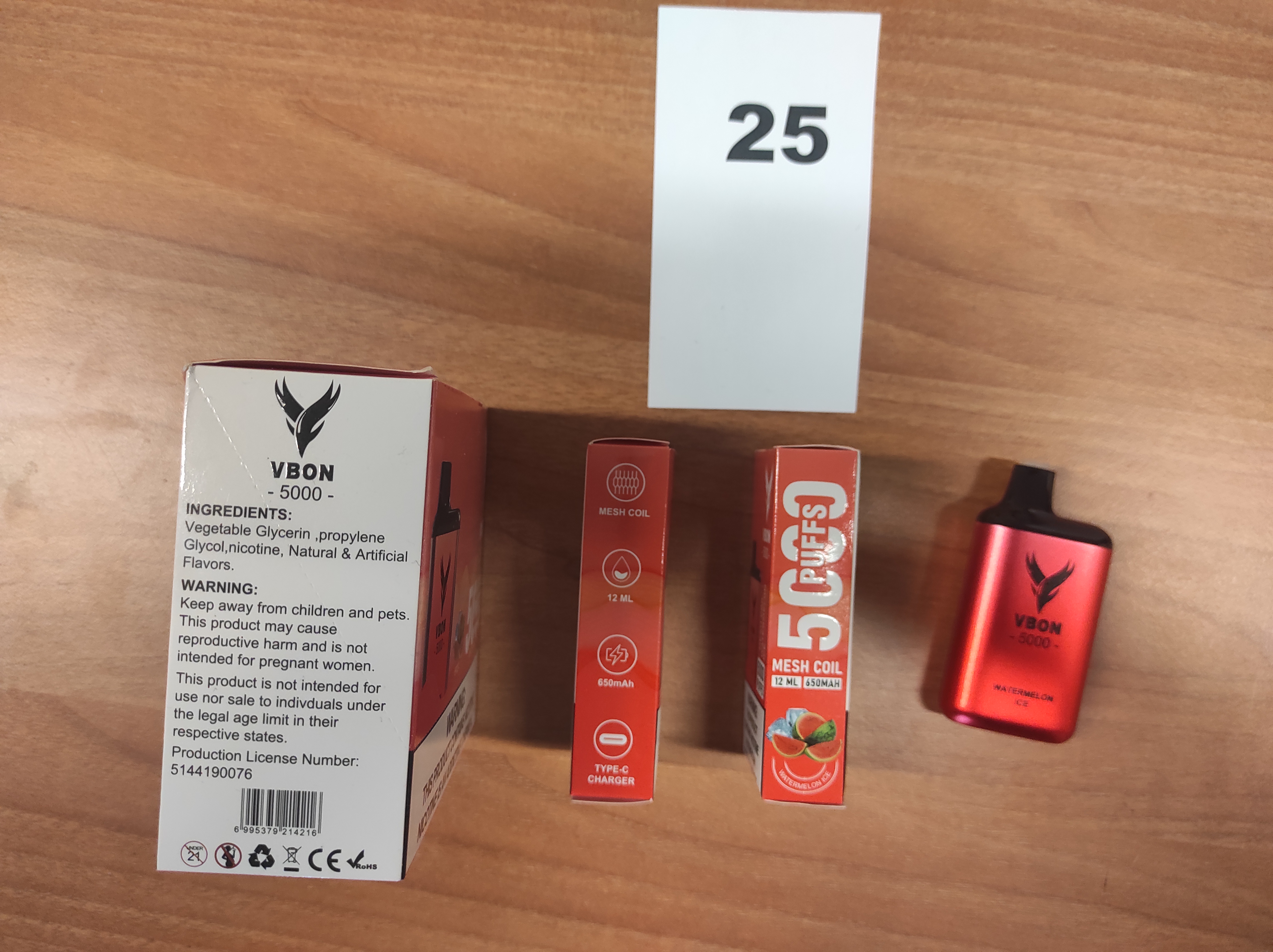 Official image of Disposable electronic cigarette ; VBON ; Watermelon ice published by OECD
