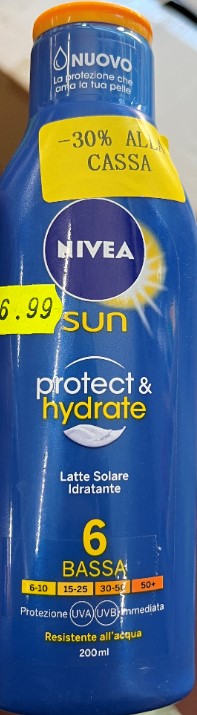 Official image of Sunscreen milk ; Nivea ; Sun protect & hydrate protezione "6" published by OECD