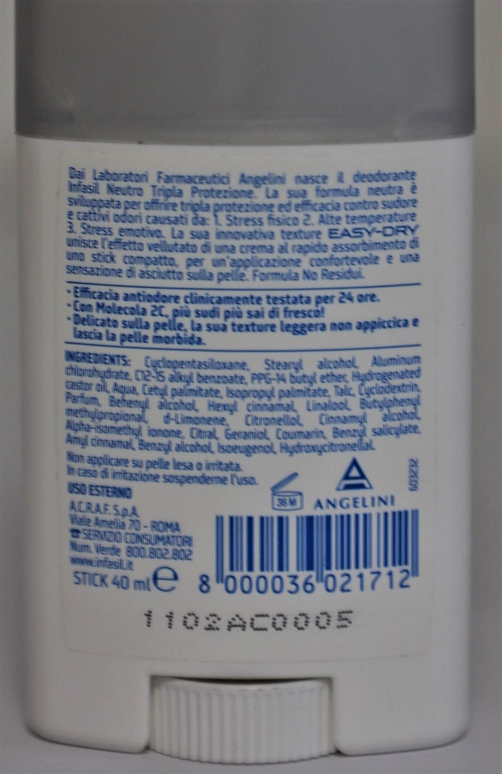 Official image of Roll-on deodorant ; INFASIL ; Neutro tripla protezione published by OECD 3