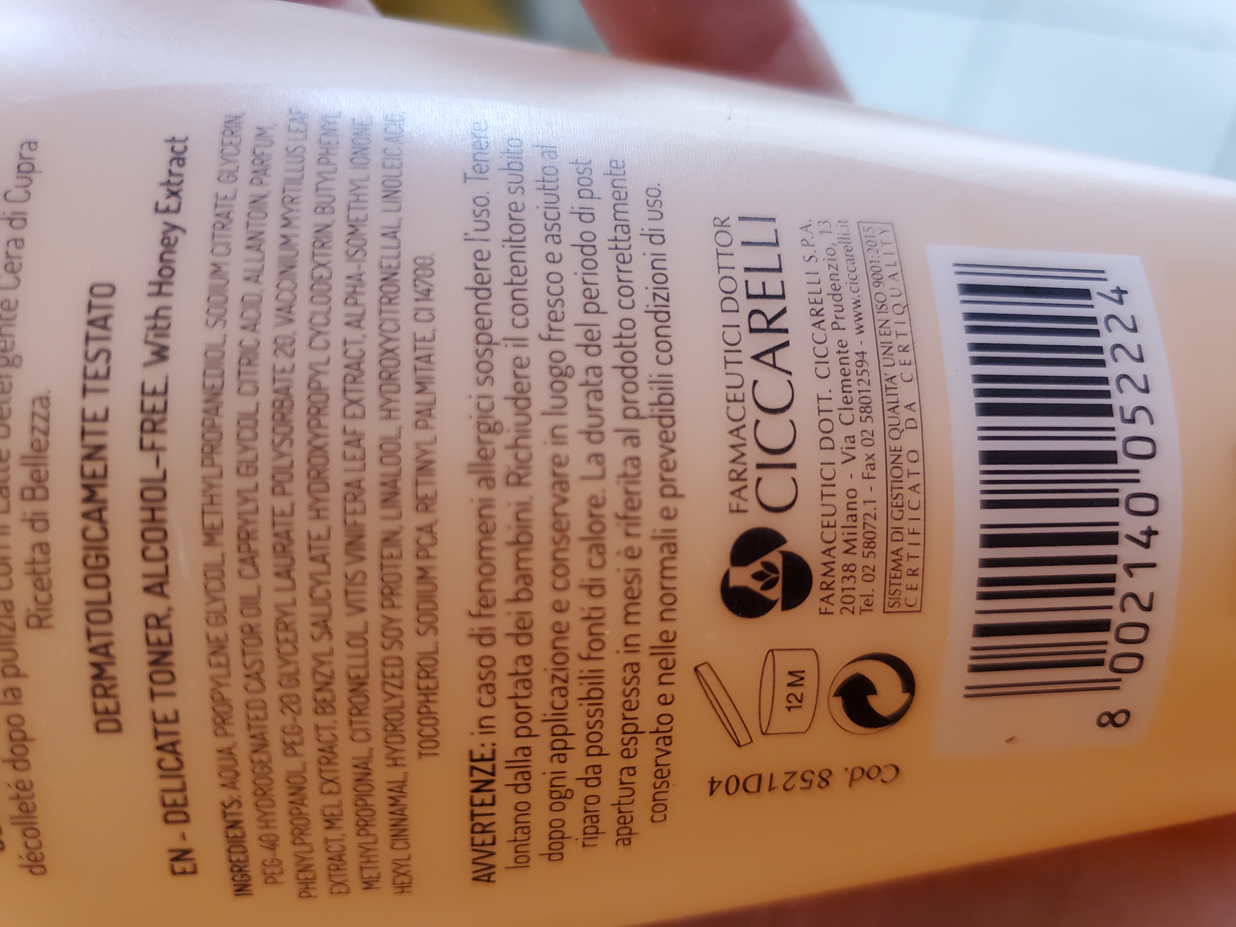 Official image of Face tonic ; CERA DI CUPRA ; Tonico delicato published by OECD 3