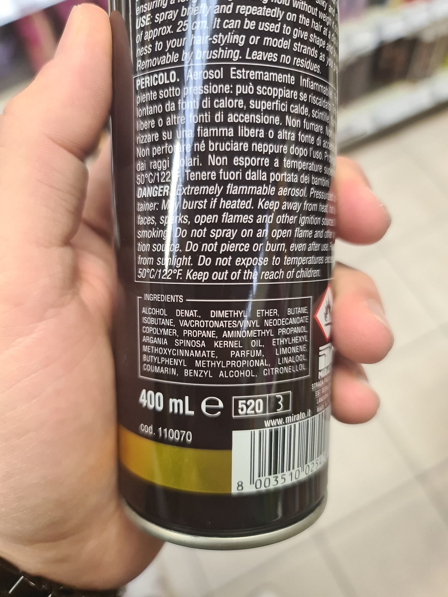 Official image of Hairspray ; Splend'or ; Argan oil hairspray - Shiny effect - Strong hold published by OECD 2
