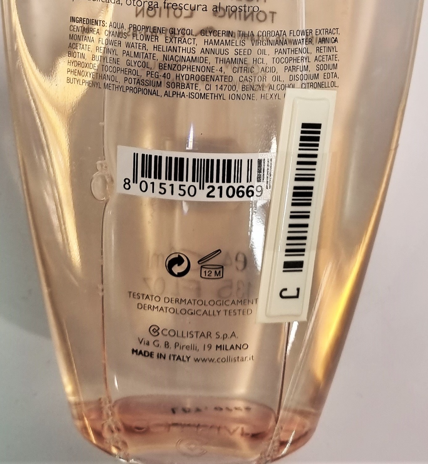 Official image of Body lotion ; Collistar ; Lozione tonica multivitaminica published by OECD 3