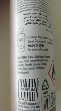 Official image of Deodorant spray ; Comin parfum ; ELY LU’ published by OECD 4