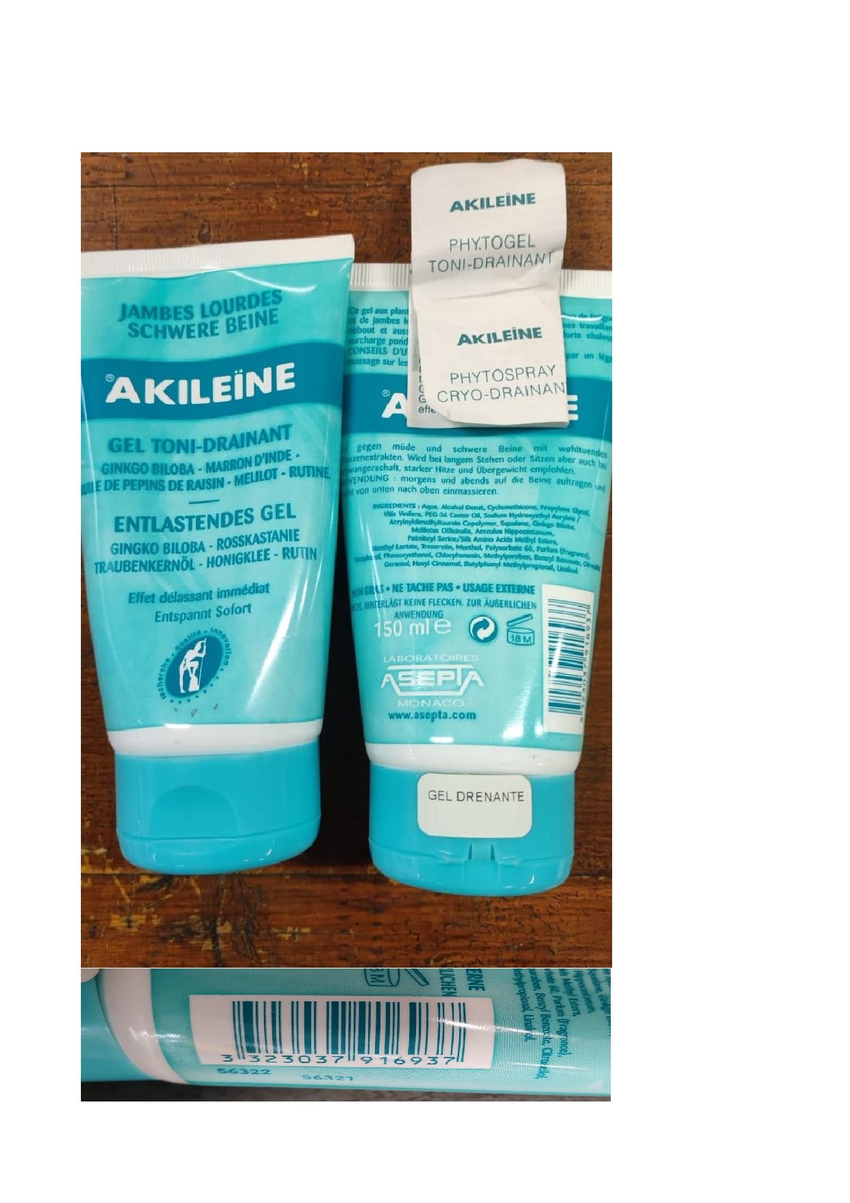 Official image of Gel for the leg ; Akileine ; Gel toni-drainant published by OECD