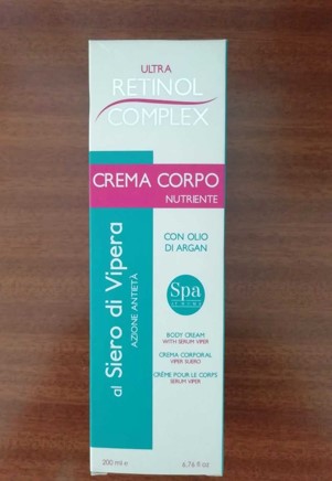 Official image of Body cream ; Retinol Complex by dermacos ; Crema da corpo di siero di vipera con olio di argan published by OECD
