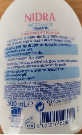 Official image of Liquid soap ; NIDRA ; Saponelatte Idratante published by OECD 2
