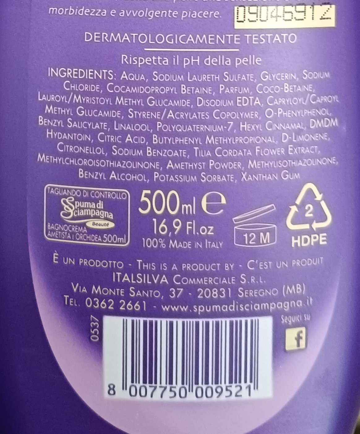 Official image of Bath cream ; SPUMA DI SCIAMPAGNA ; Ametista e Orchidea published by OECD 2
