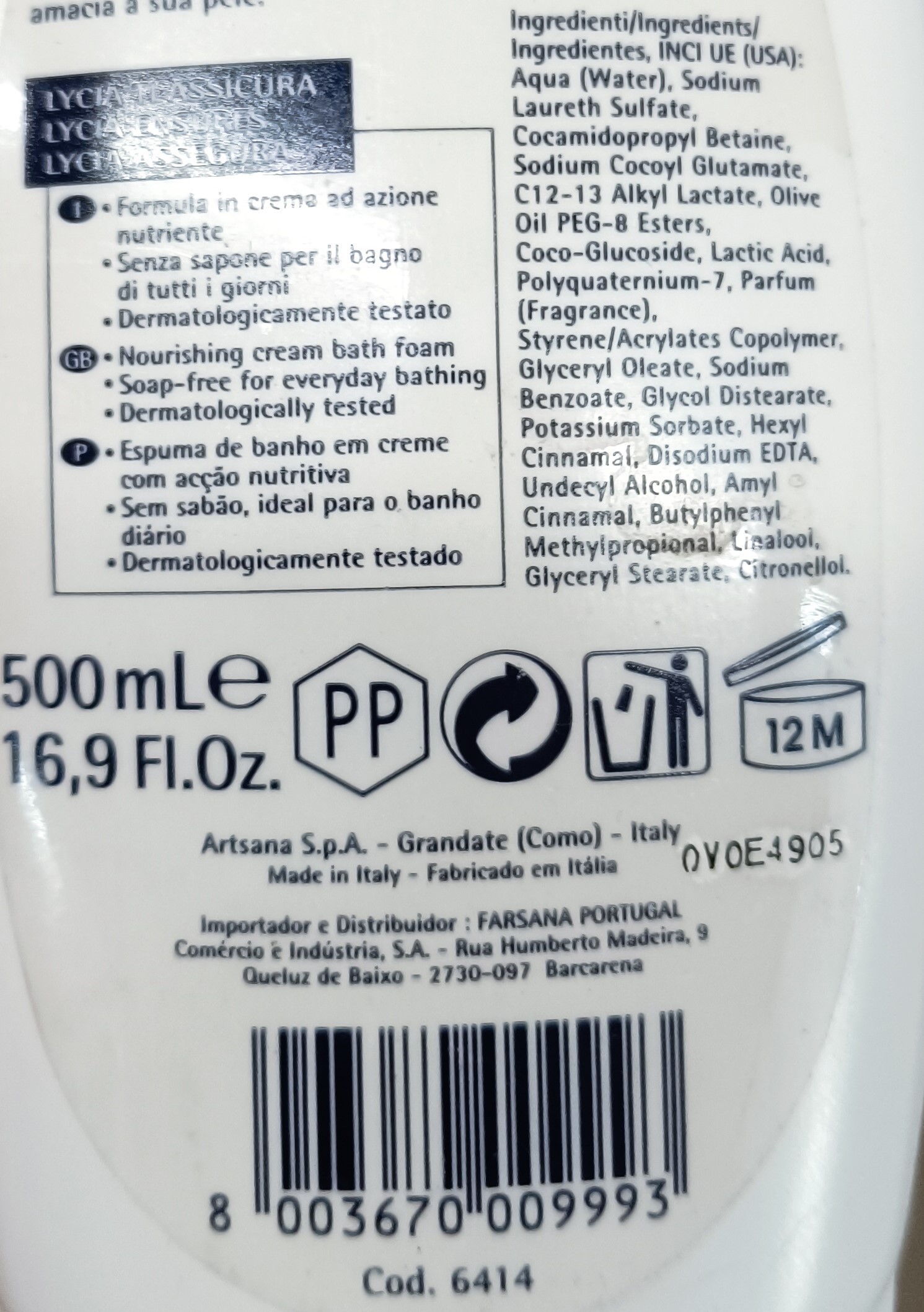 Official image of Bath foam ; LYCIA ; Nutriente published by OECD 2