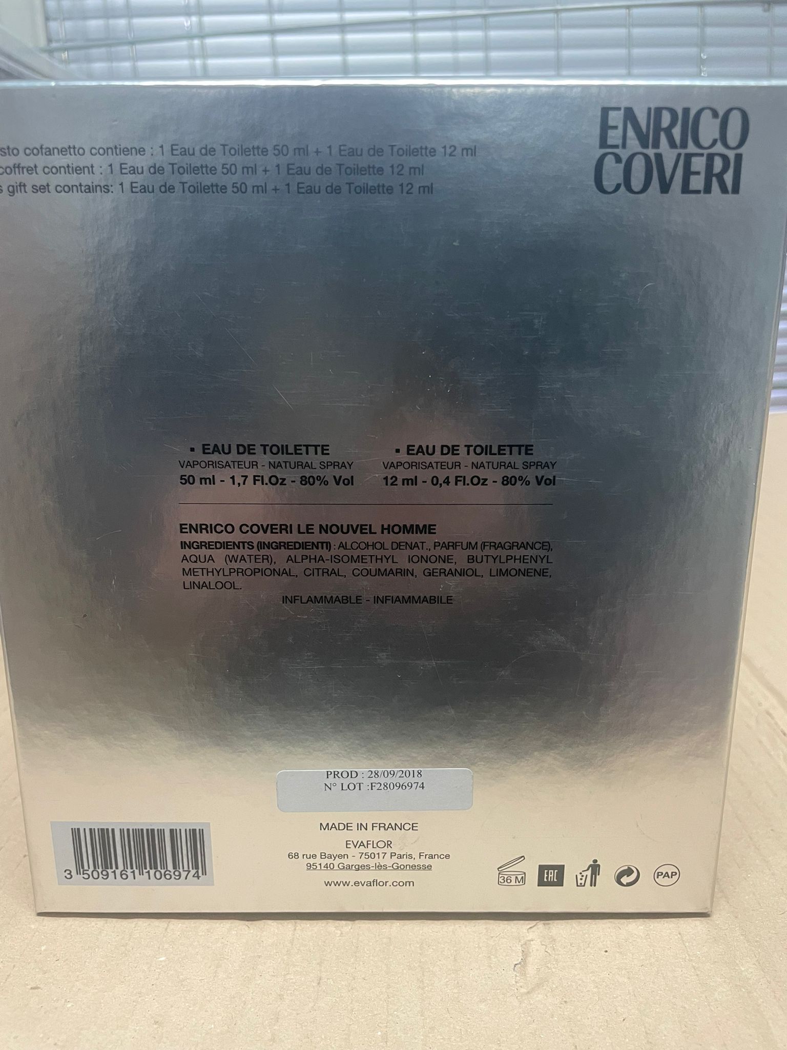 Official image of Eau de toilette set ; Enrico Coveri ; Le Nouvel homme published by OECD 2
