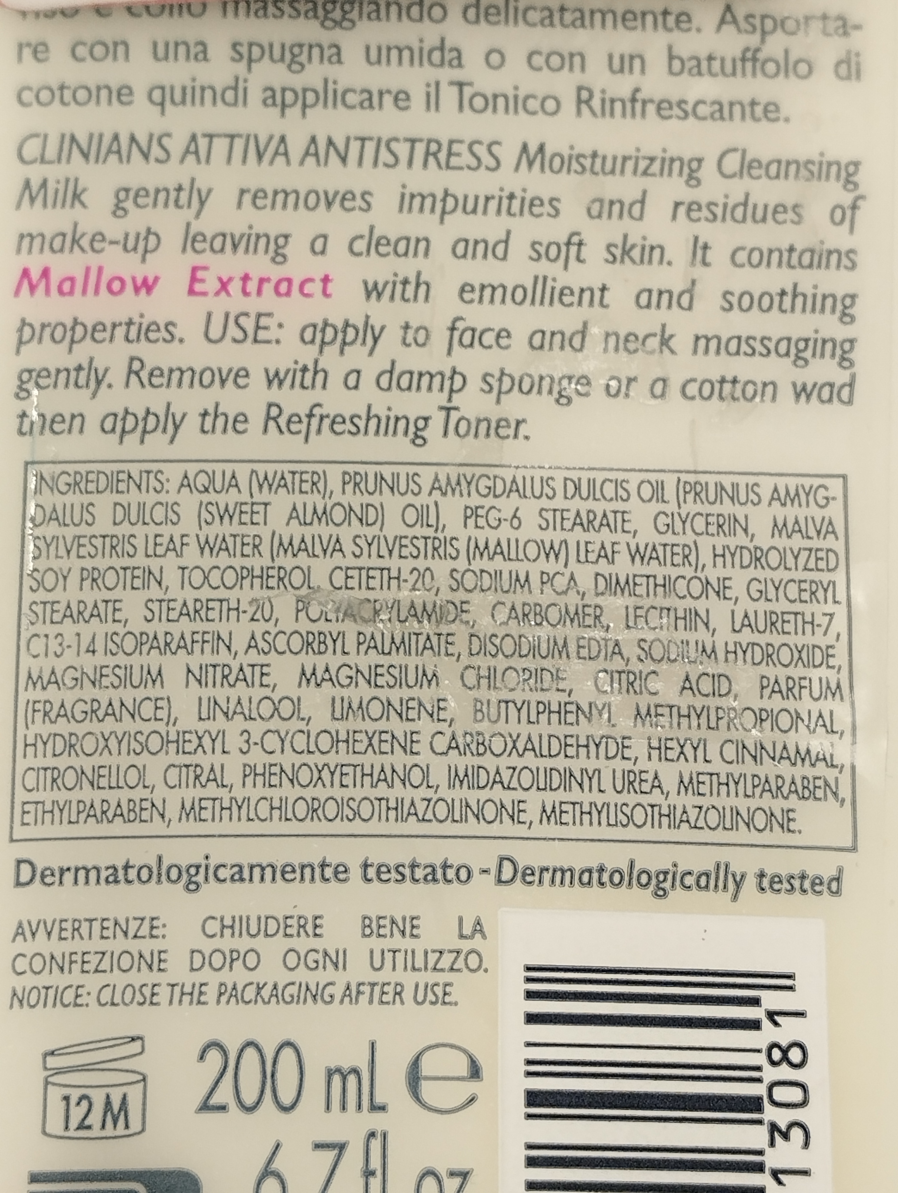 Official image of Cleansing milk ; Clinians ; Attiva antistress latte detergente idratante published by OECD
