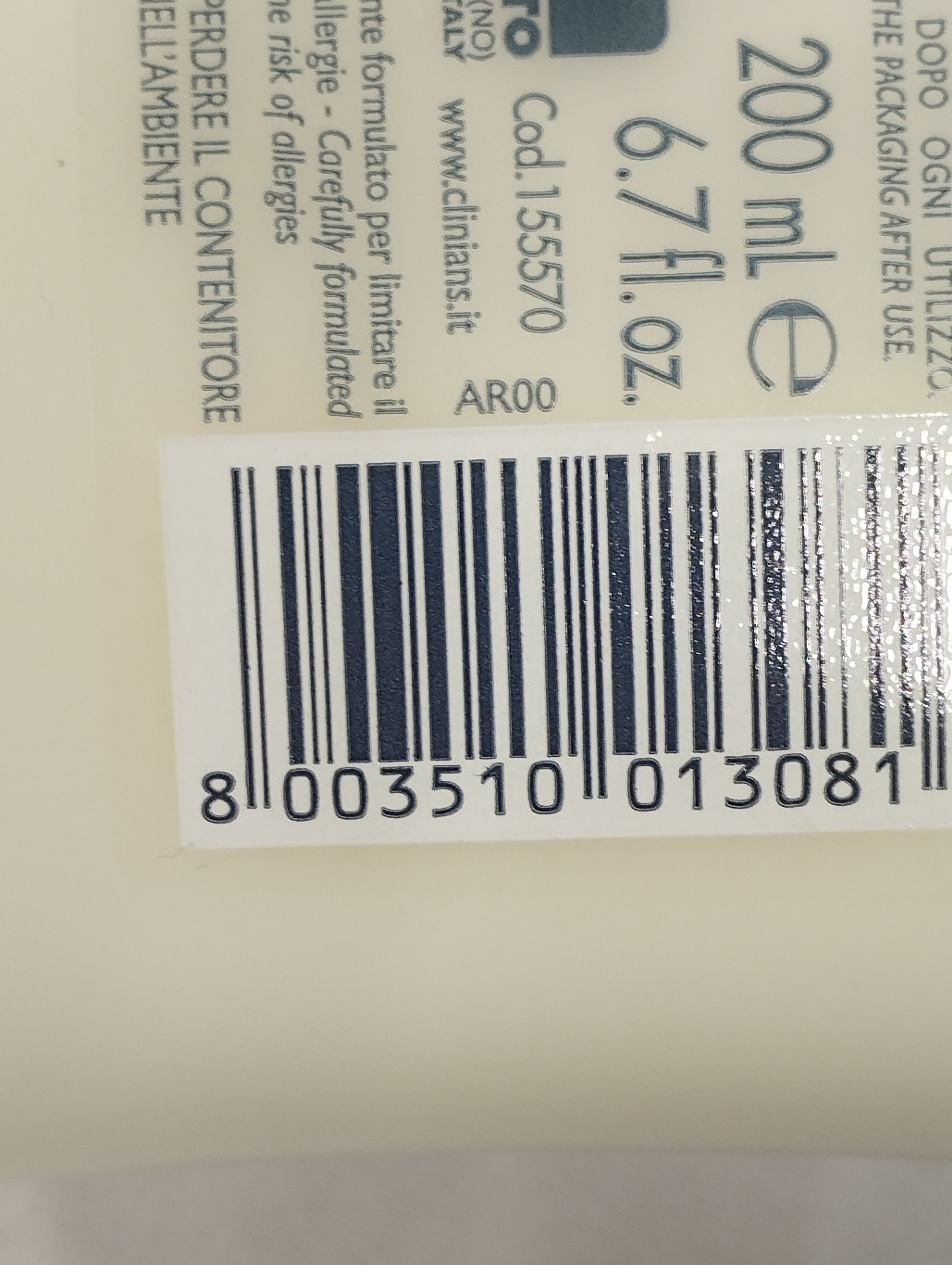 Official image of Cleansing milk ; Clinians ; Attiva antistress latte detergente idratante published by OECD 2