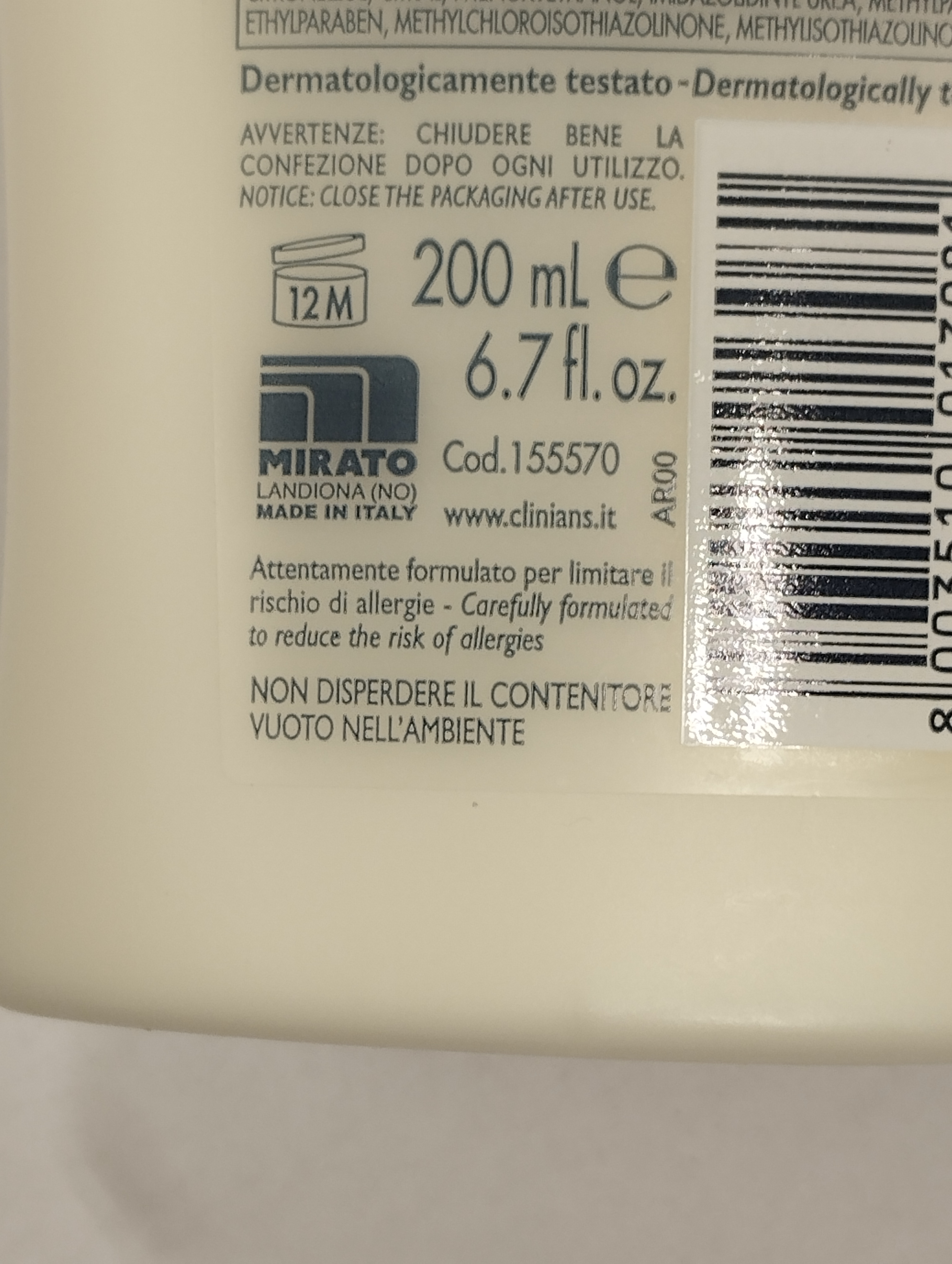 Official image of Cleansing milk ; Clinians ; Attiva antistress latte detergente idratante published by OECD 3