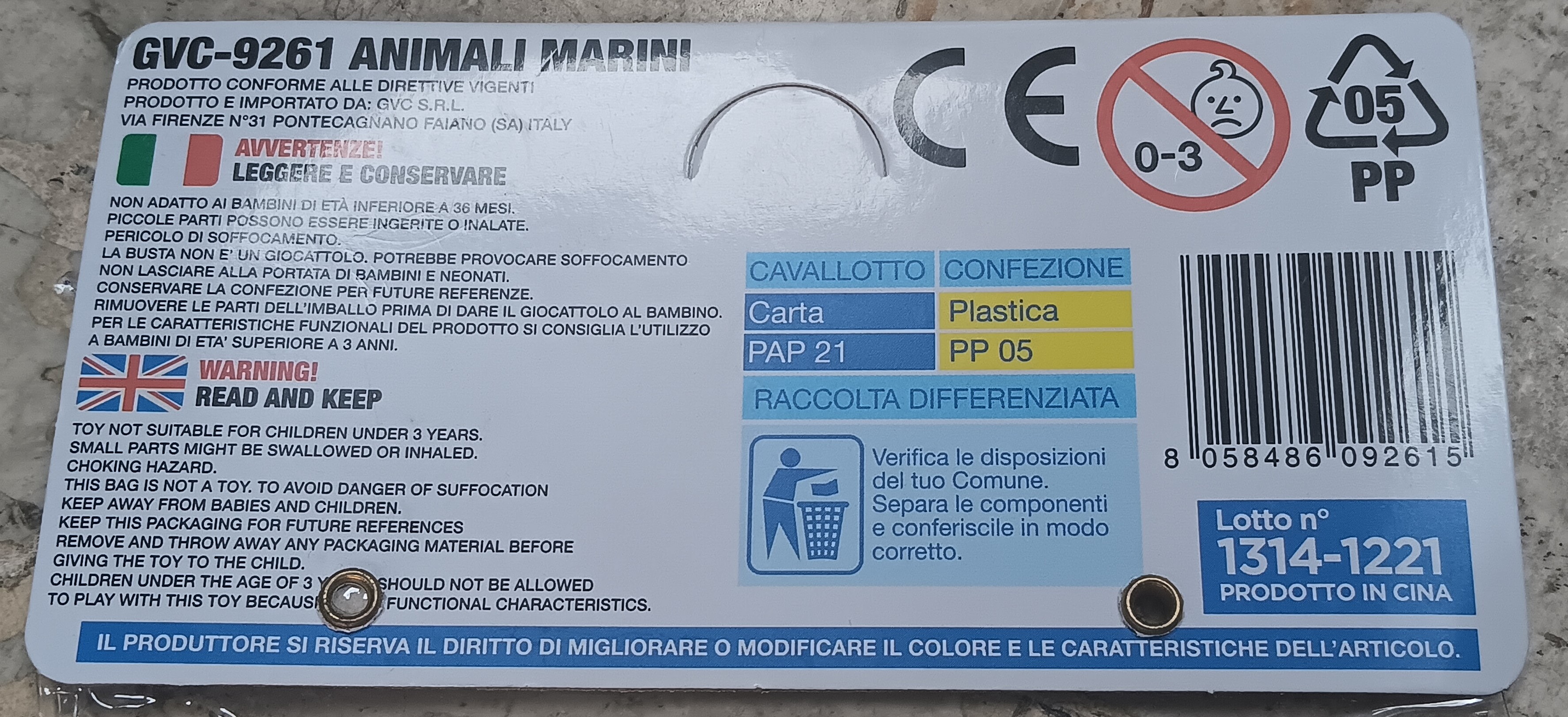 Official image of Plastic toy ; Già Quinto ; Animali marini published by OECD 3