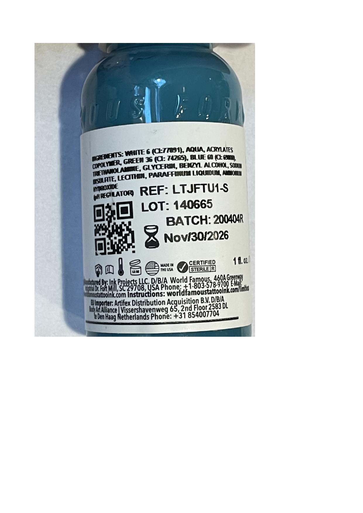 Official image of Tattoo ink ; WORLD FAMOUS TATTOO INK LIMITLESS ; Jay Freestyle Turquoise published by OECD 3