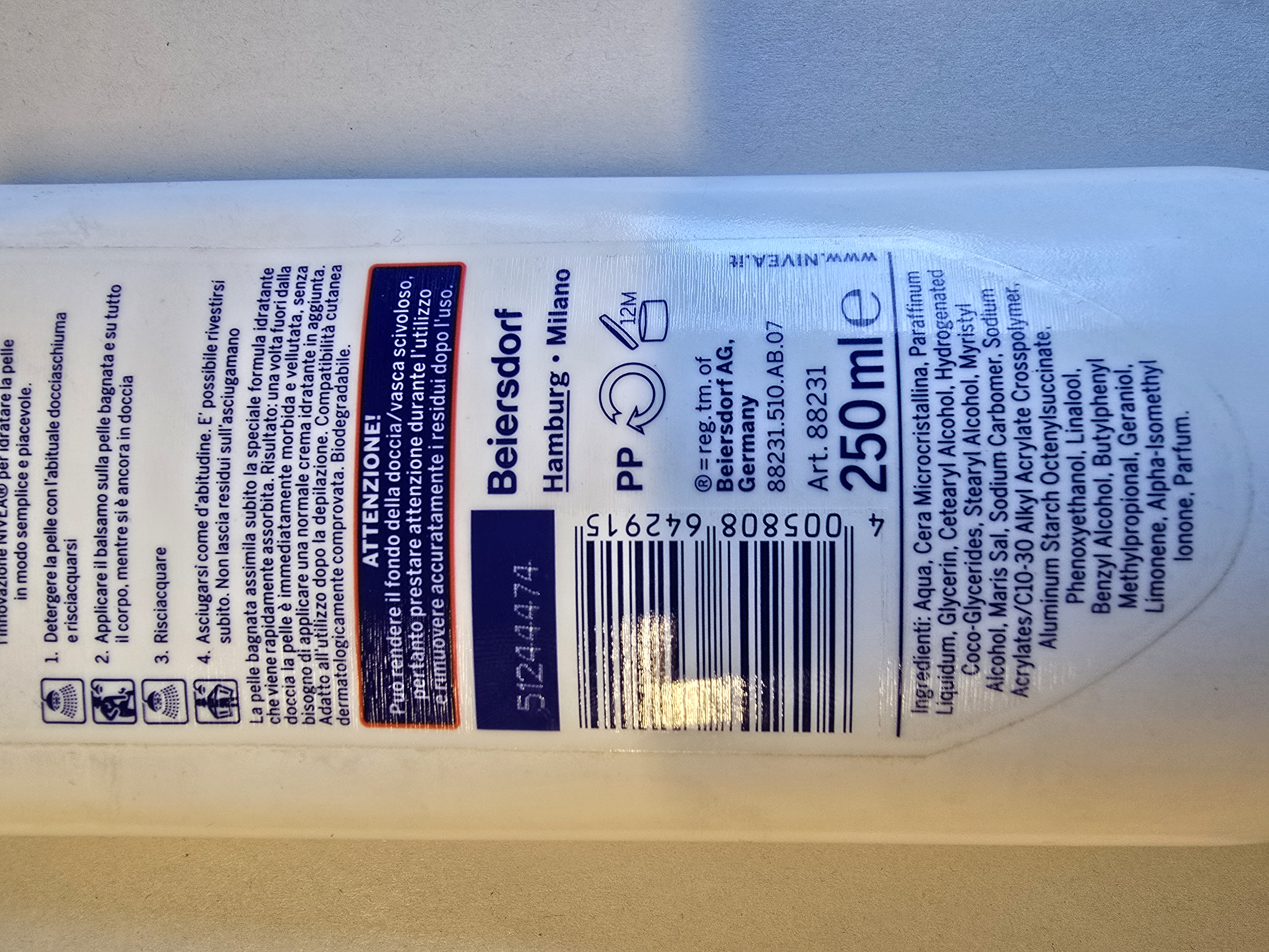 Official image of Body conditioner ; Nivea ; Sotto la doccia balsamo corpo published by OECD