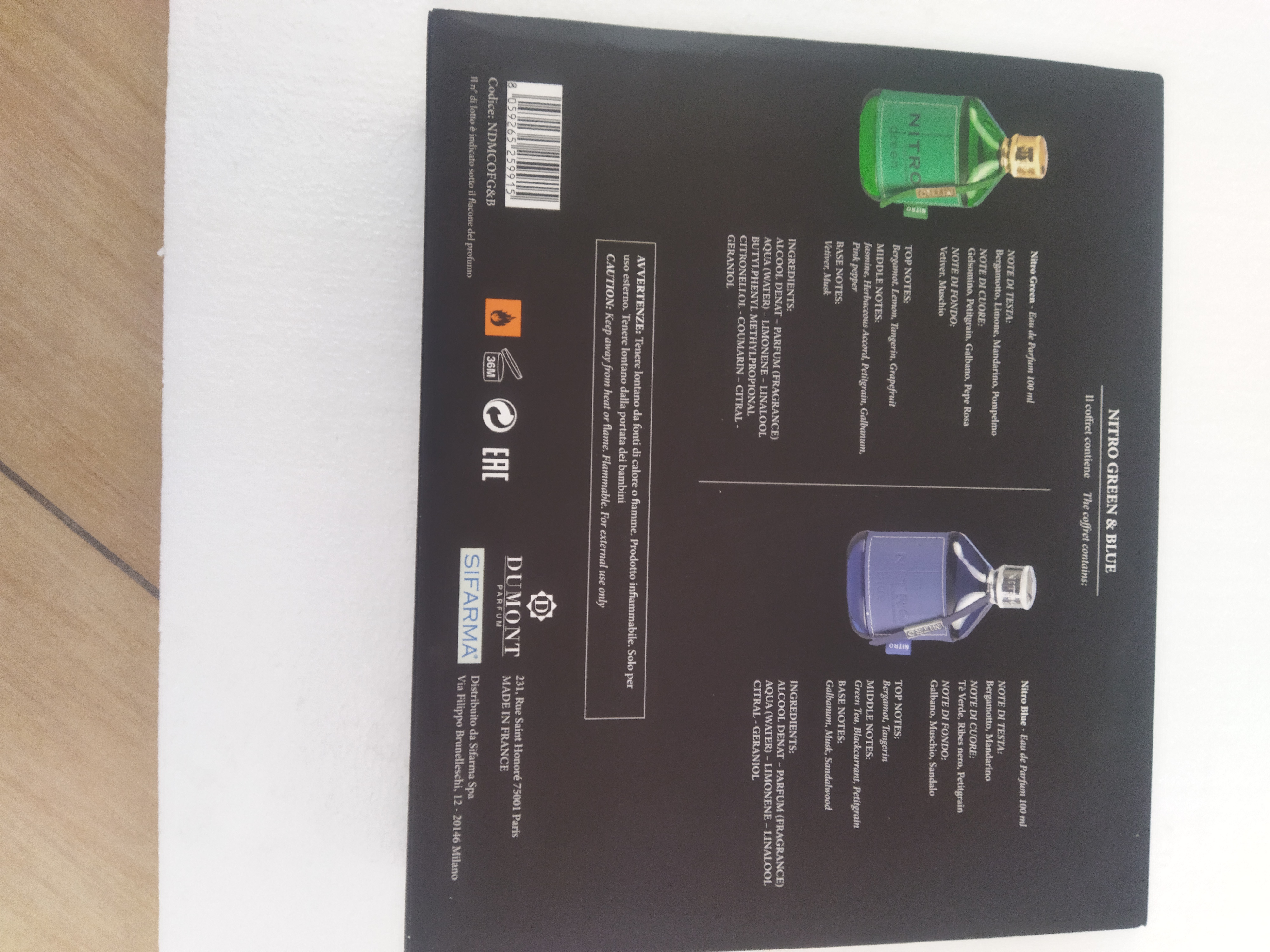 Official image of Perfumes set ; Dumont Parfum ; Nitro Green & Blue published by OECD 2