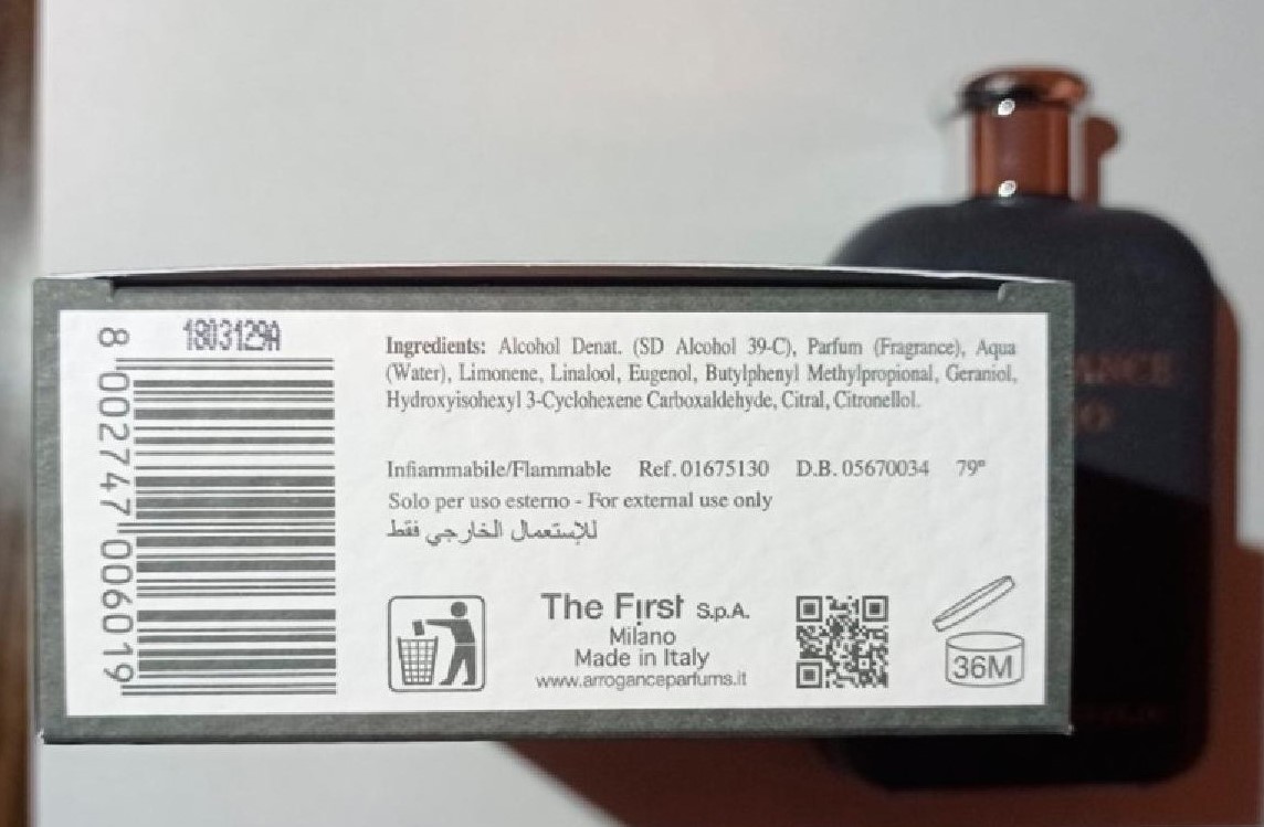 Official image of Eau de toilette ; Arrogance ; Uomo published by OECD 2