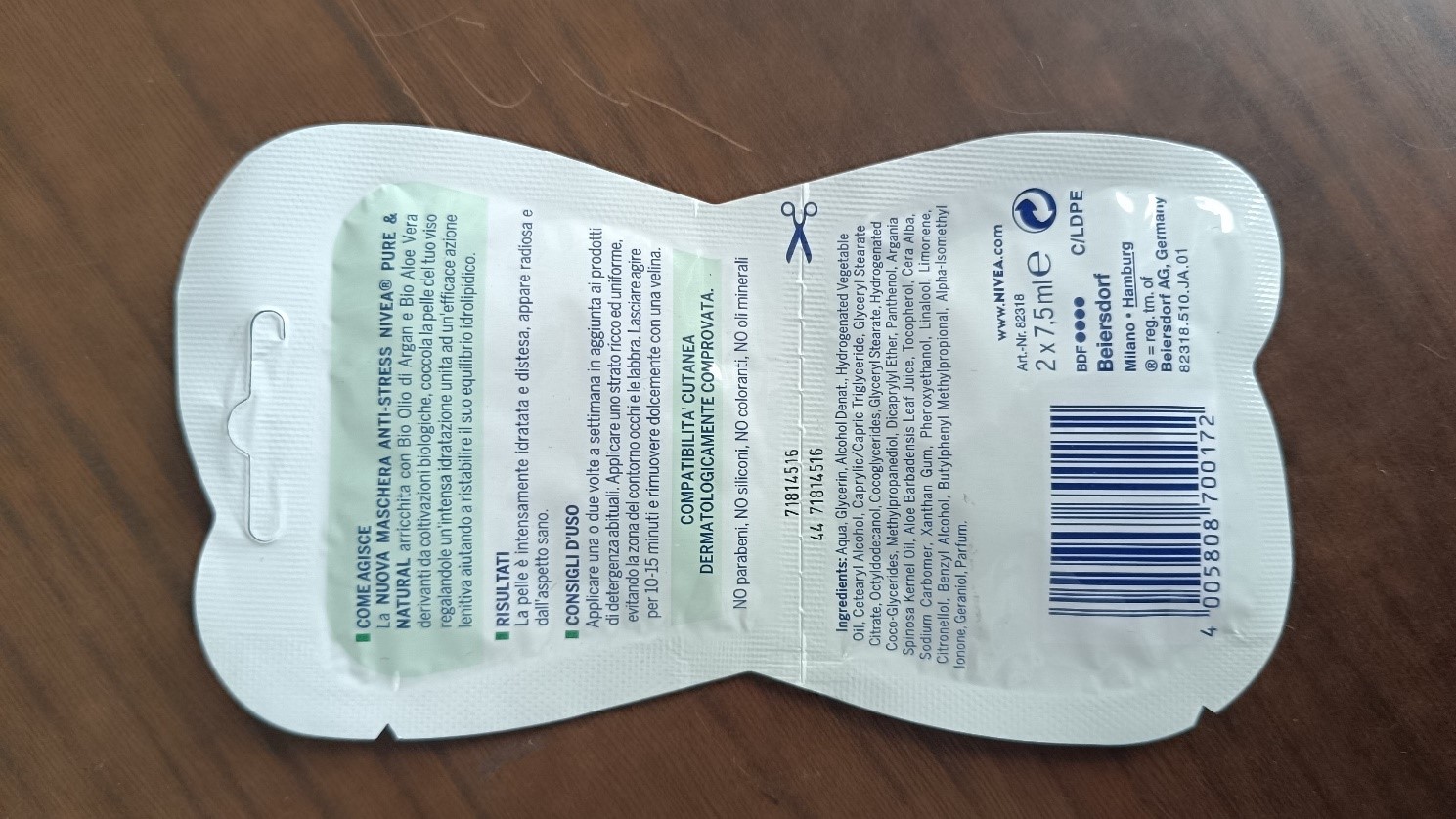 Official image of Face mask ; Nivea ; Maschera anti stress pure & natural published by OECD 2