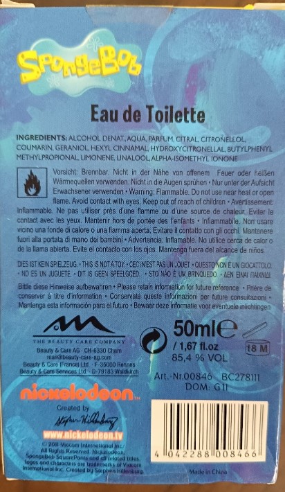 Official image of Eau de toilette ; Nickelodeon ; Spongebob published by OECD 2