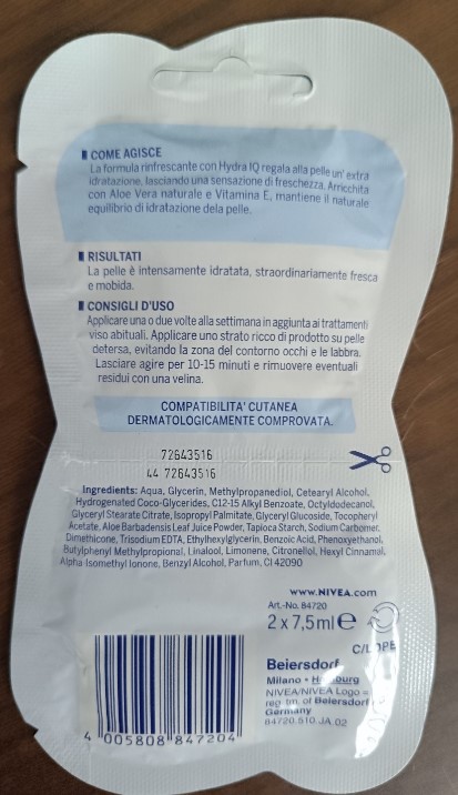 Official image of Face mask ; Nivea ; Maschera idratante rinfrescante published by OECD 2