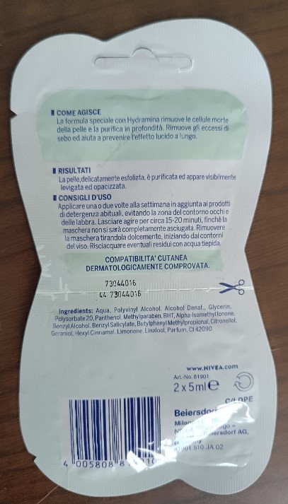 Official image of Face mask ; Nivea ; Maschera peel off levigante published by OECD 2