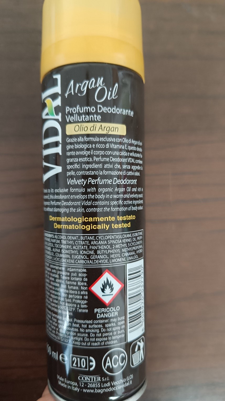 Official image of Deodorant ; Vidal ; Argan Oil published by OECD 2